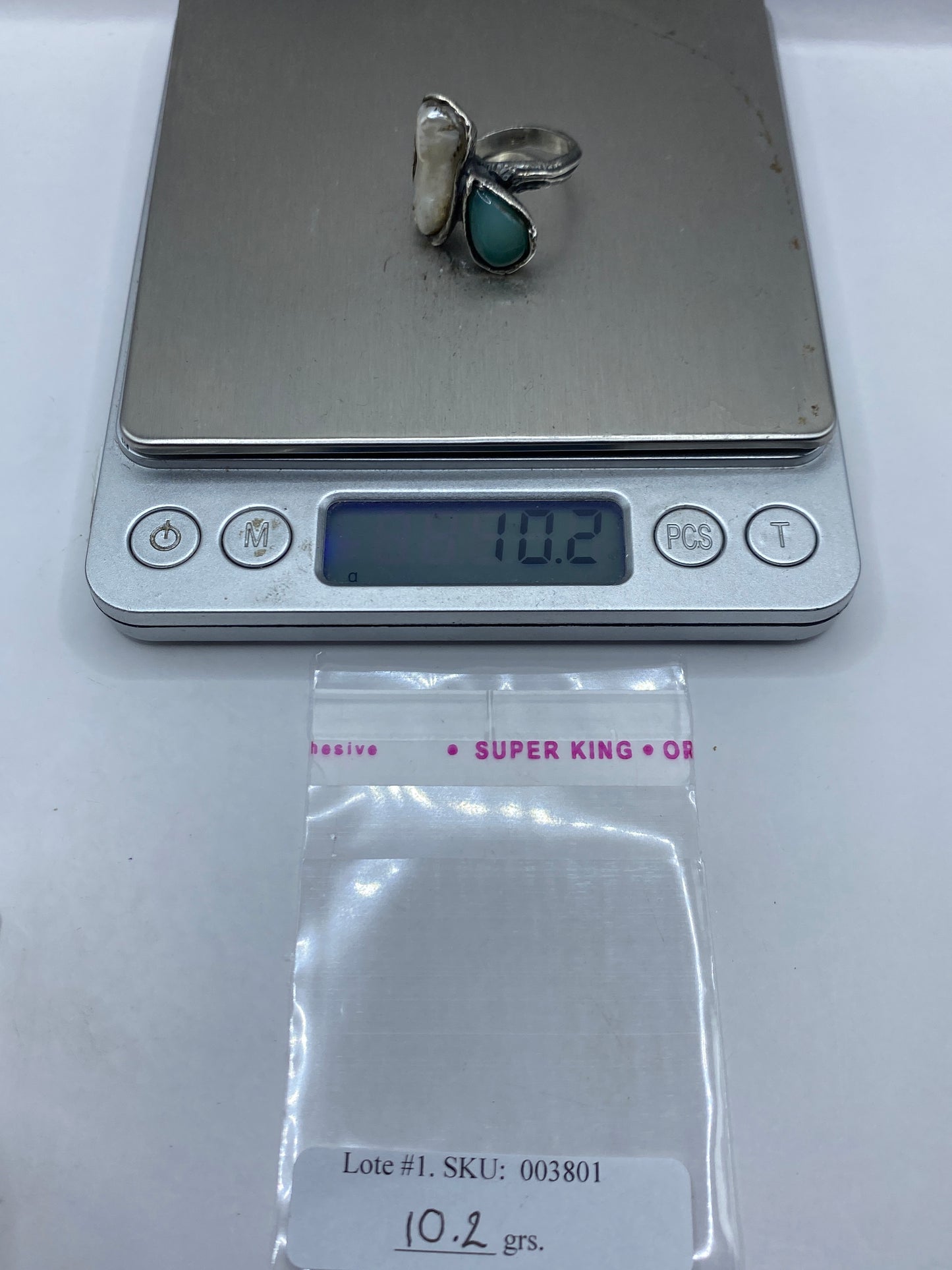 Anillo de Plata con Perla Natural — Geometría Moderno — foto 6
