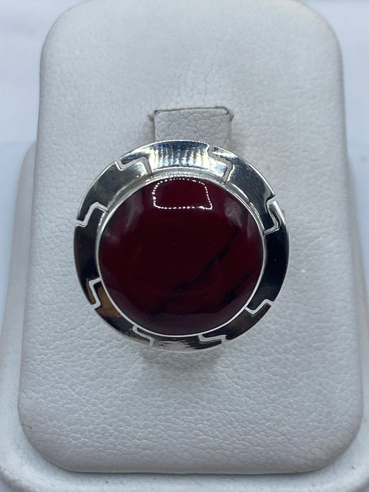 Anillo de plata ajustable con coral rojo natural engastado en plata .925