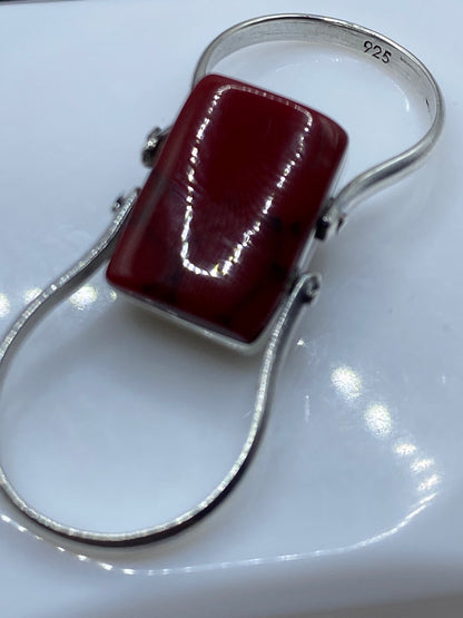 Anillo de Plata Coral Rojo Natural — Solitario Elegante — foto 5