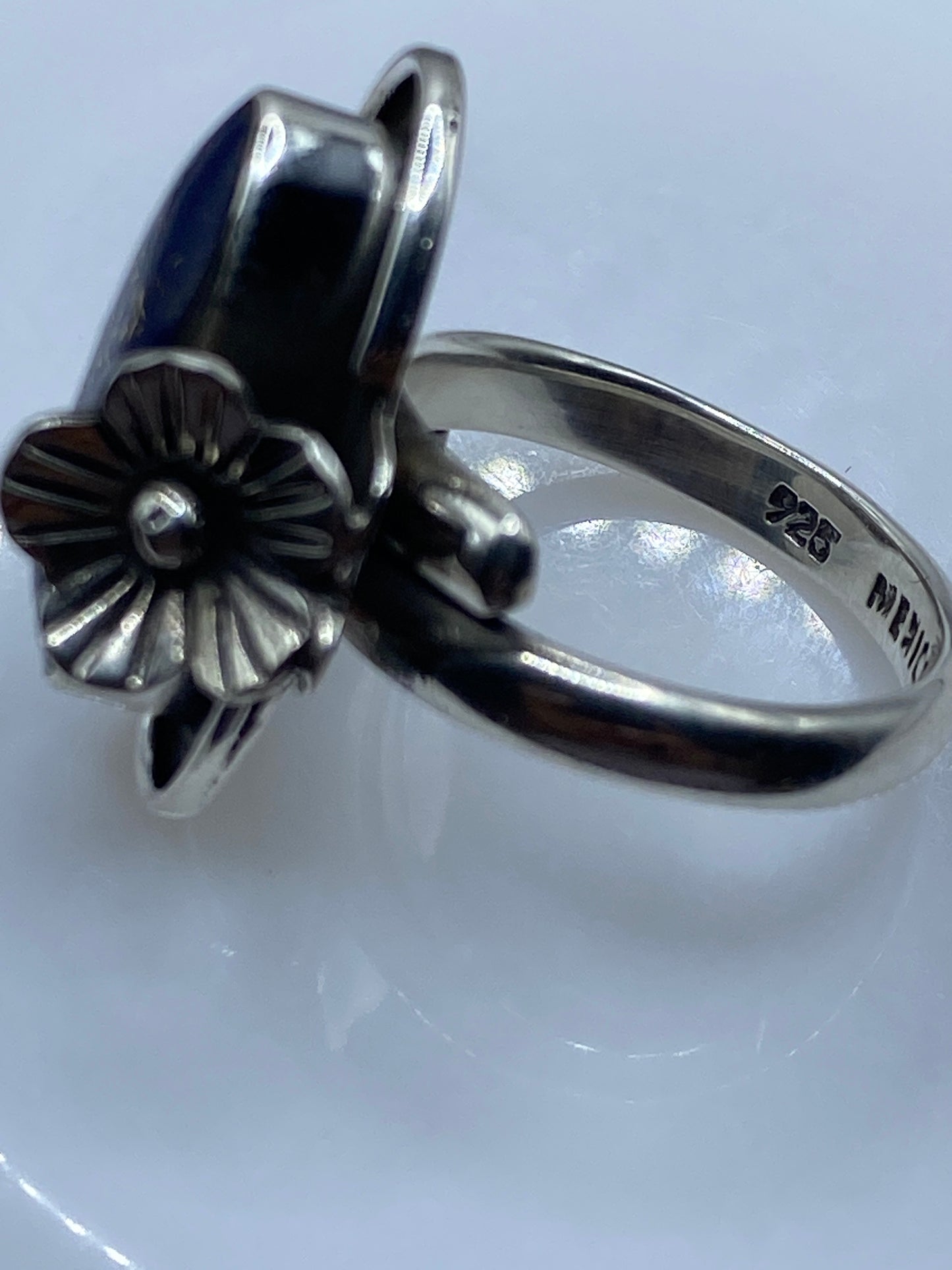 Anillo de Plata con Flor y Lapislázuli Azul — Ajustable Taxco — foto 5