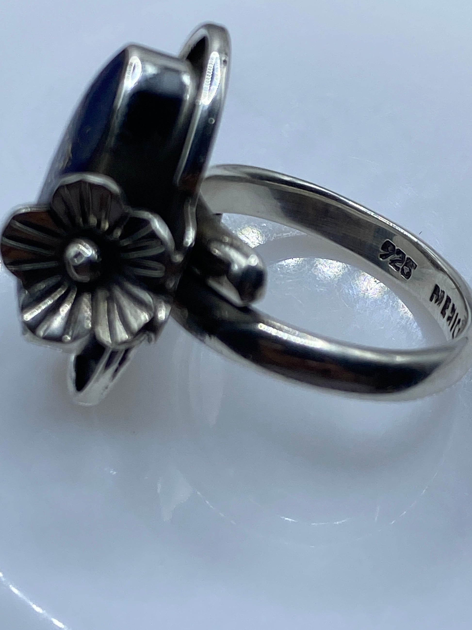Anillo de Plata con Flor y Lapislázuli Azul — Ajustable Taxco — foto 5