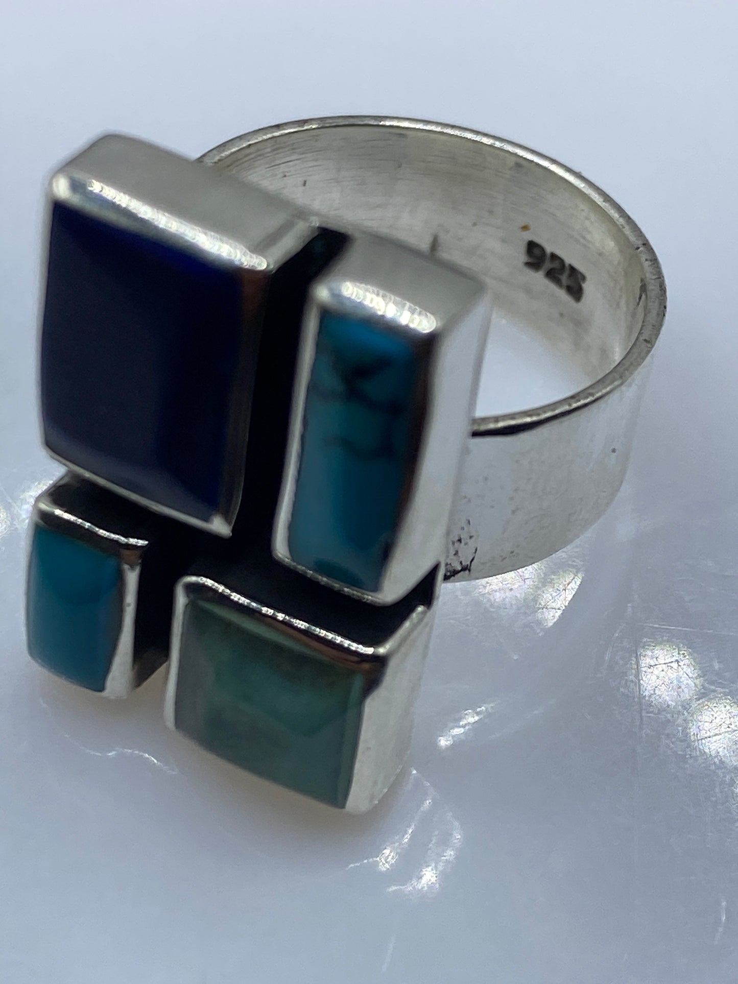 Anillo de Plata Turquesa Azul Cielo — Geométrico Étnico — foto 5