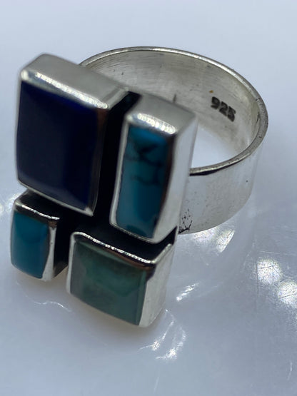 Anillo de Plata Turquesa Azul Cielo — Geométrico Étnico — foto 5
