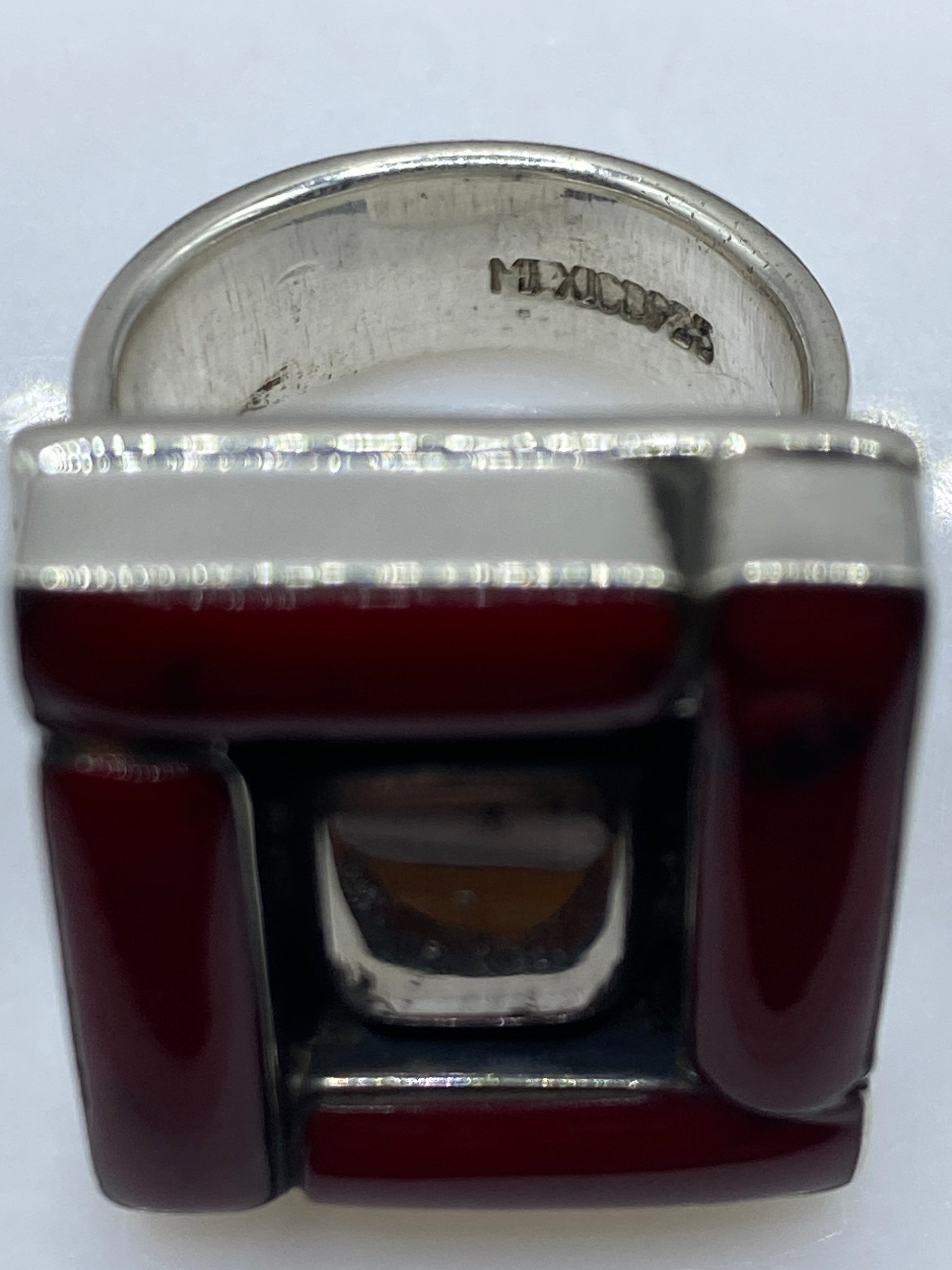 Anillo de Plata Coral Rojo Geométrico — Diseño Moderno — foto 5