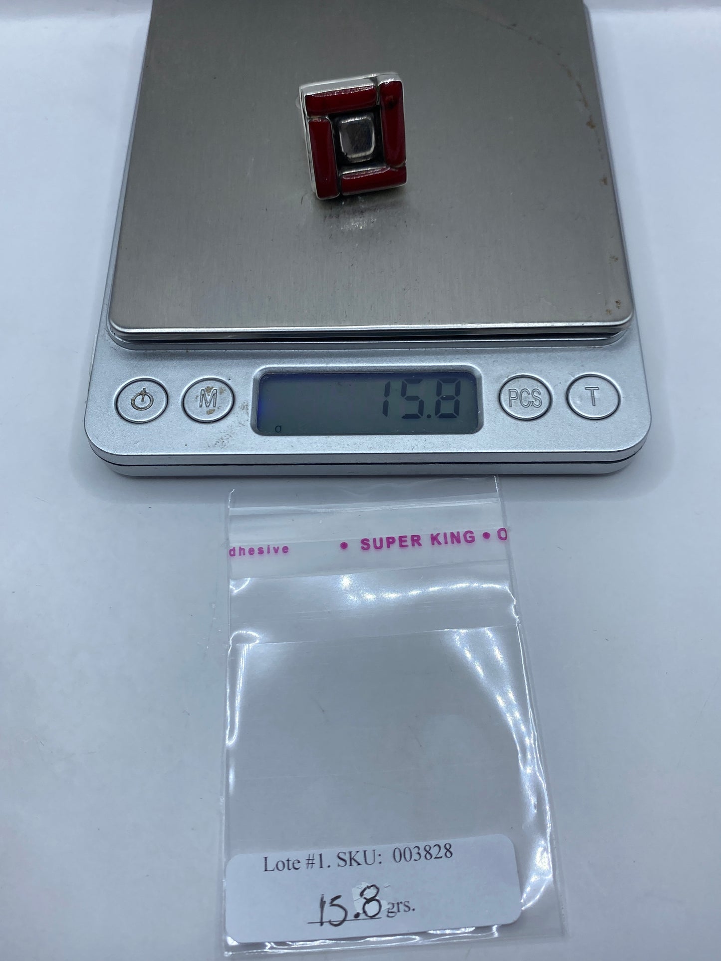 Anillo de Plata Coral Rojo Geométrico — Diseño Moderno — foto 6