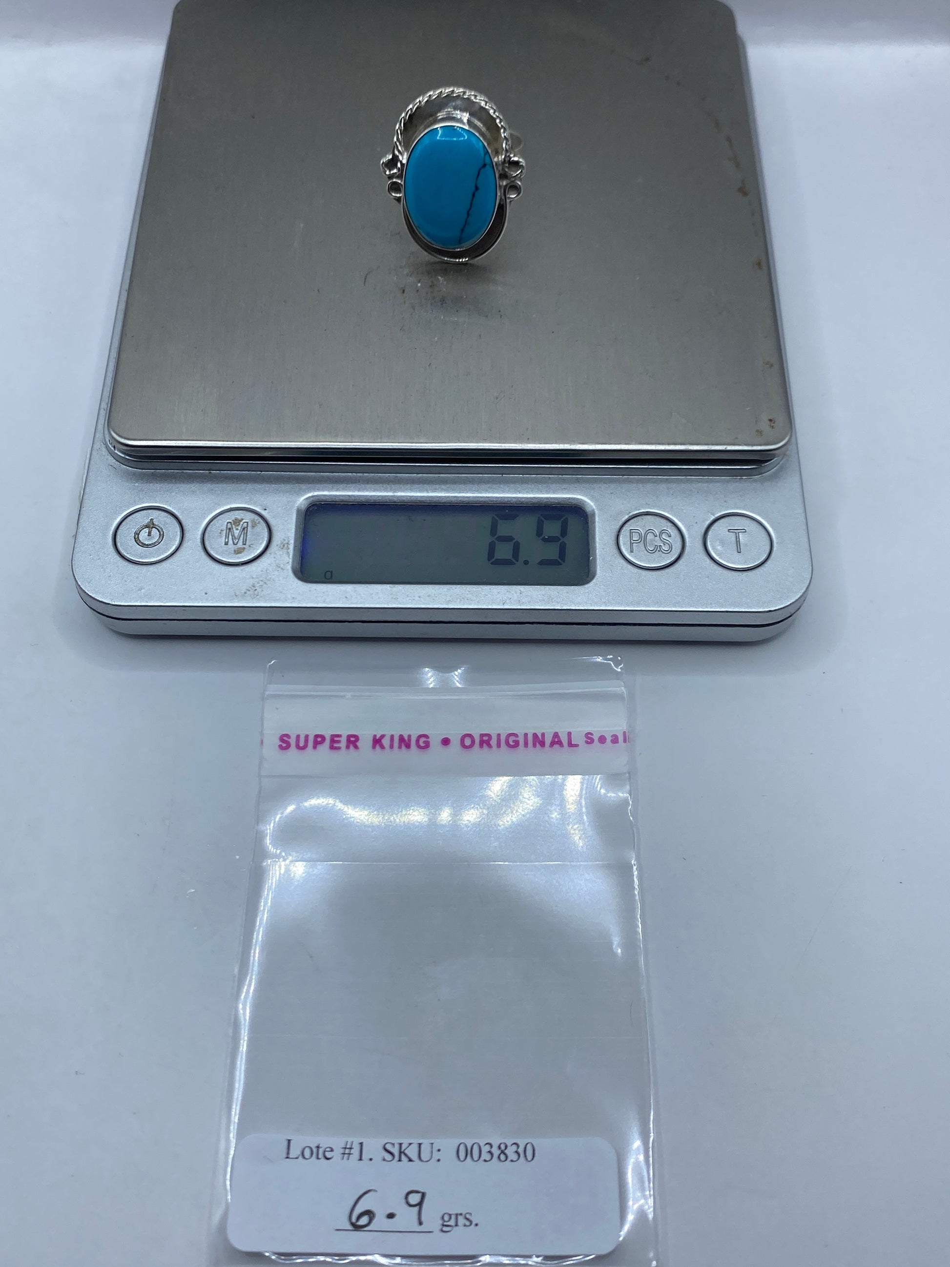 Anillo de Plata Turquesa Azul Cielo — Ajustable Étnico — foto 6