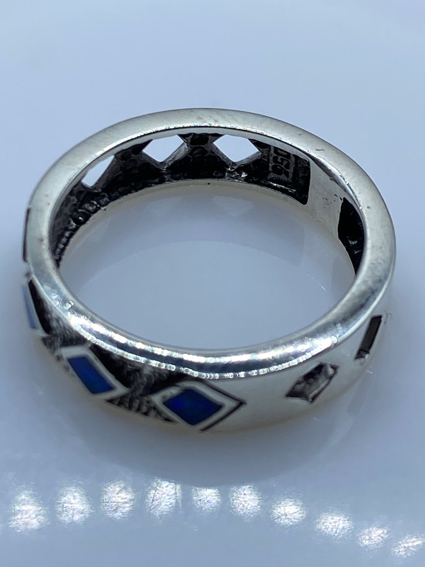 Anillo de Plata Ópalo de Fuego Azul — Banda Texturizada .950 — foto 5