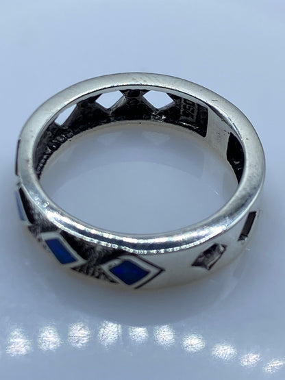 Anillo de Plata Ópalo de Fuego Azul — Banda Texturizada .950 — foto 5