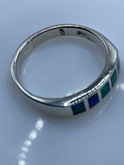 Anillo de Plata Ópalo de Fuego Azul Cielo — Unisex Taxco — foto 5