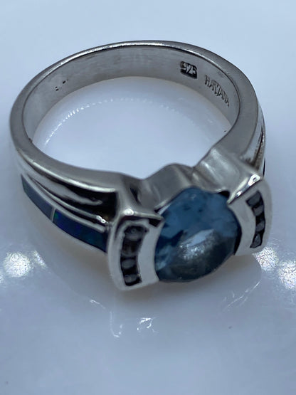 Anillo de Plata Ópalo de Fuego Azul — Solitario Artesanal — foto 5