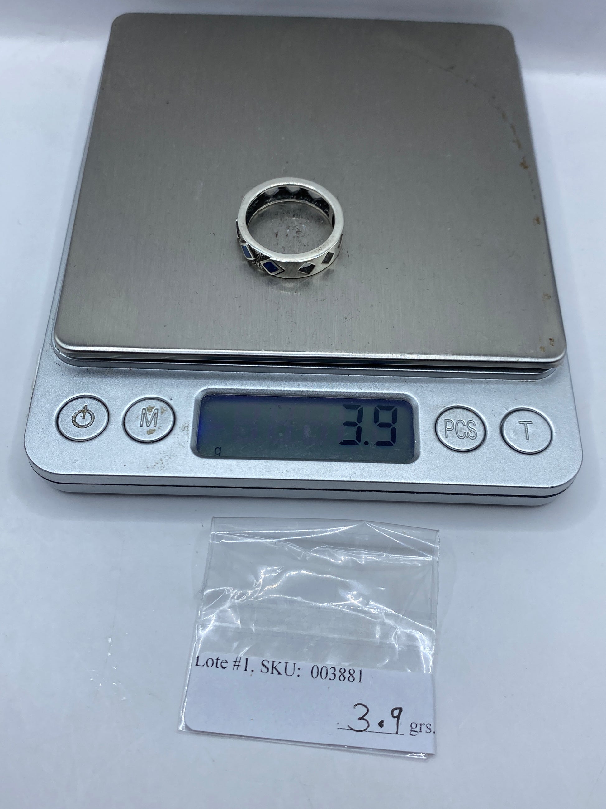 Anillo de Plata Ópalo de Fuego Azul — Diseño Geométrico Taxco — foto 5