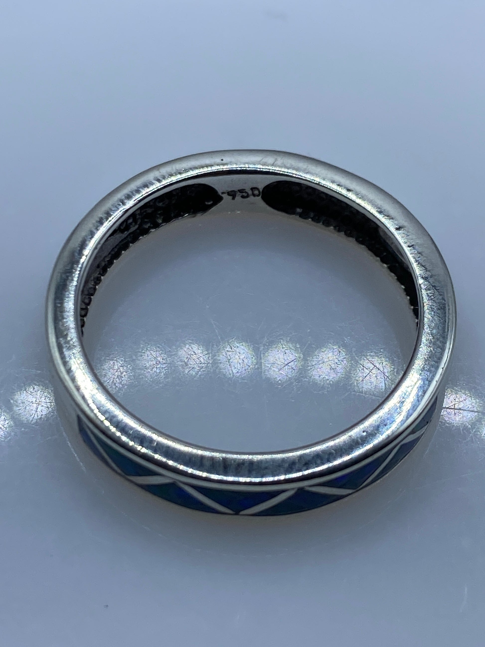 Anillo Plata Ópalo de Fuego Azul — Geométrico Minimalista — foto 5