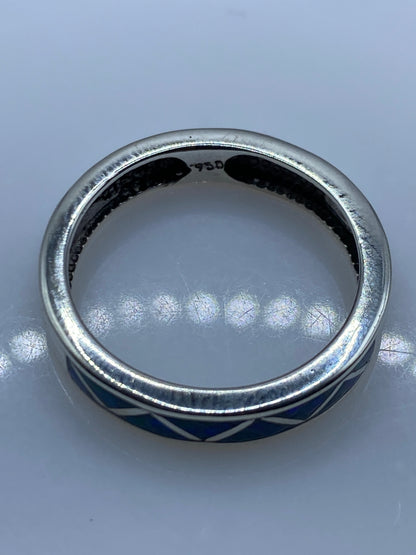 Anillo Plata Ópalo de Fuego Azul — Geométrico Minimalista — foto 5