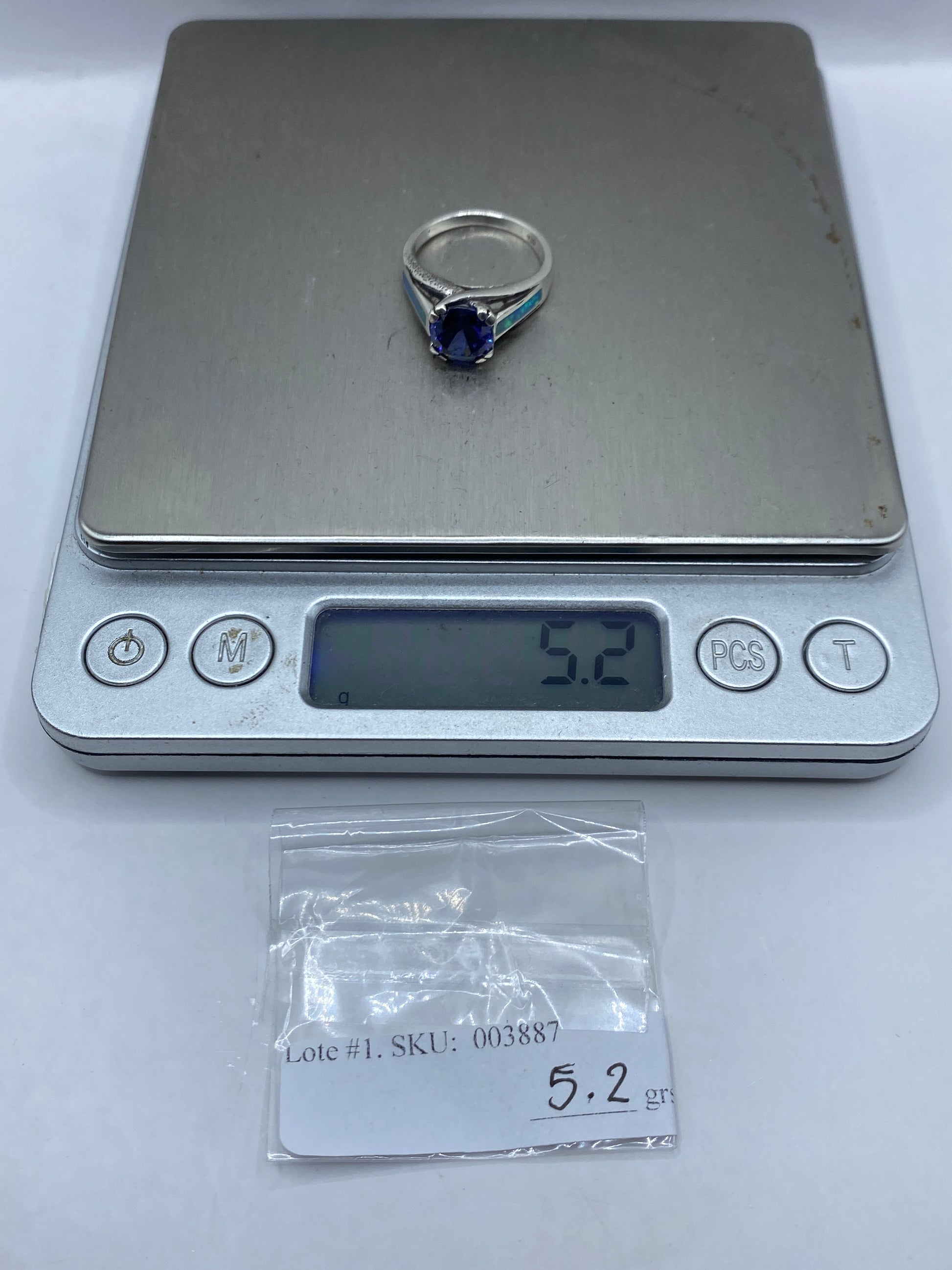 Anillo de Plata .950 Ópalo de Fuego Azul — Solitario Elegante — foto 6