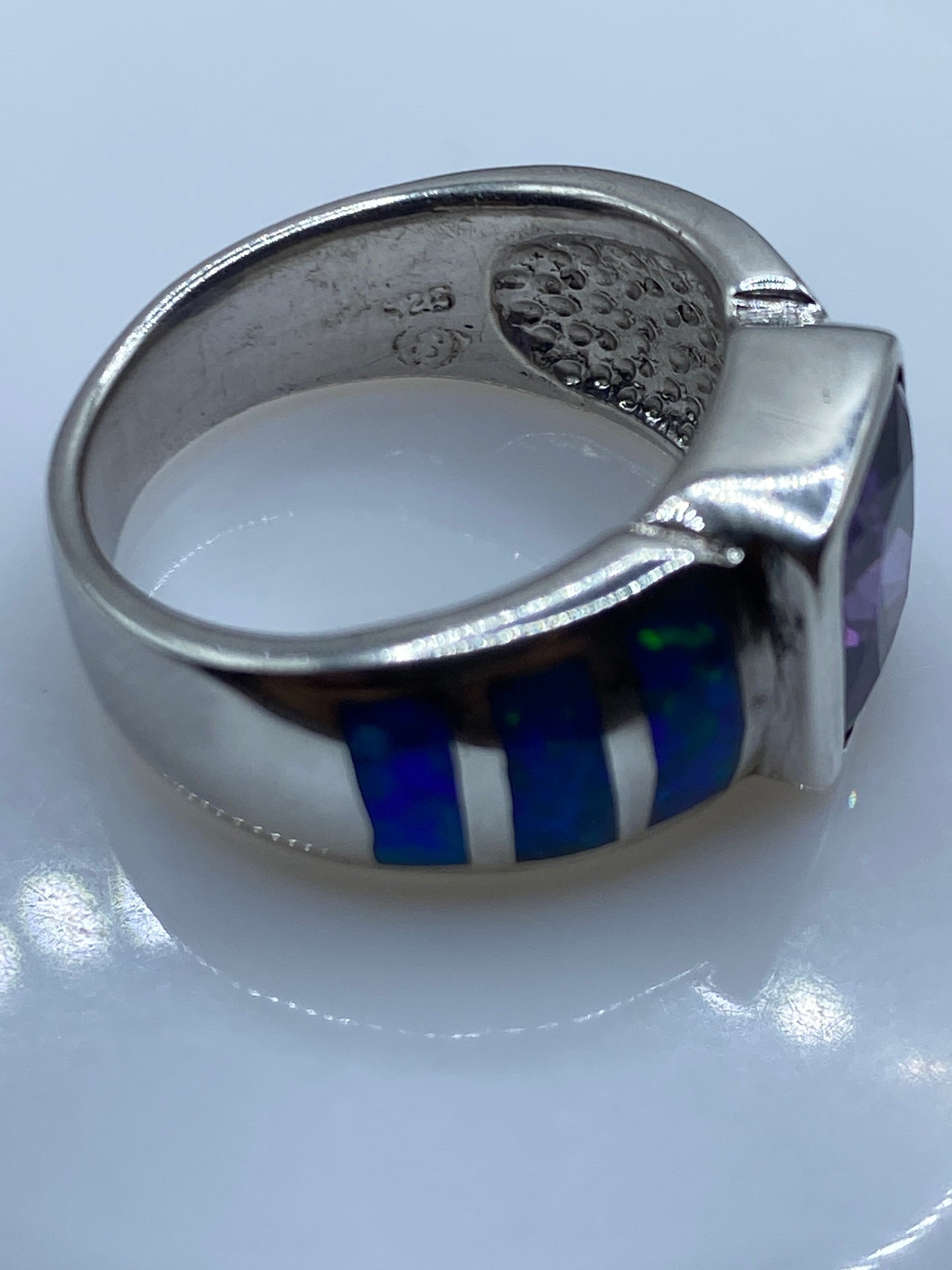 Anillo Ópalo de Fuego Azul en Plata .925 — Diseño Geométrico — foto 5
