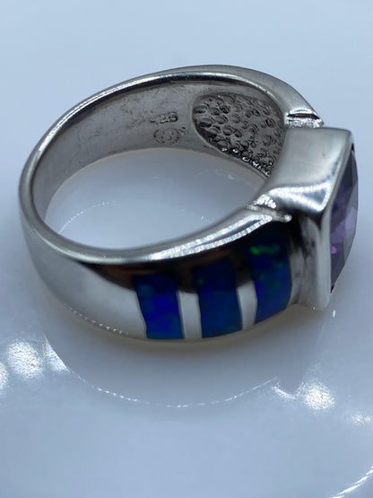 Anillo Ópalo de Fuego Azul en Plata .925 — Diseño Geométrico — foto 5