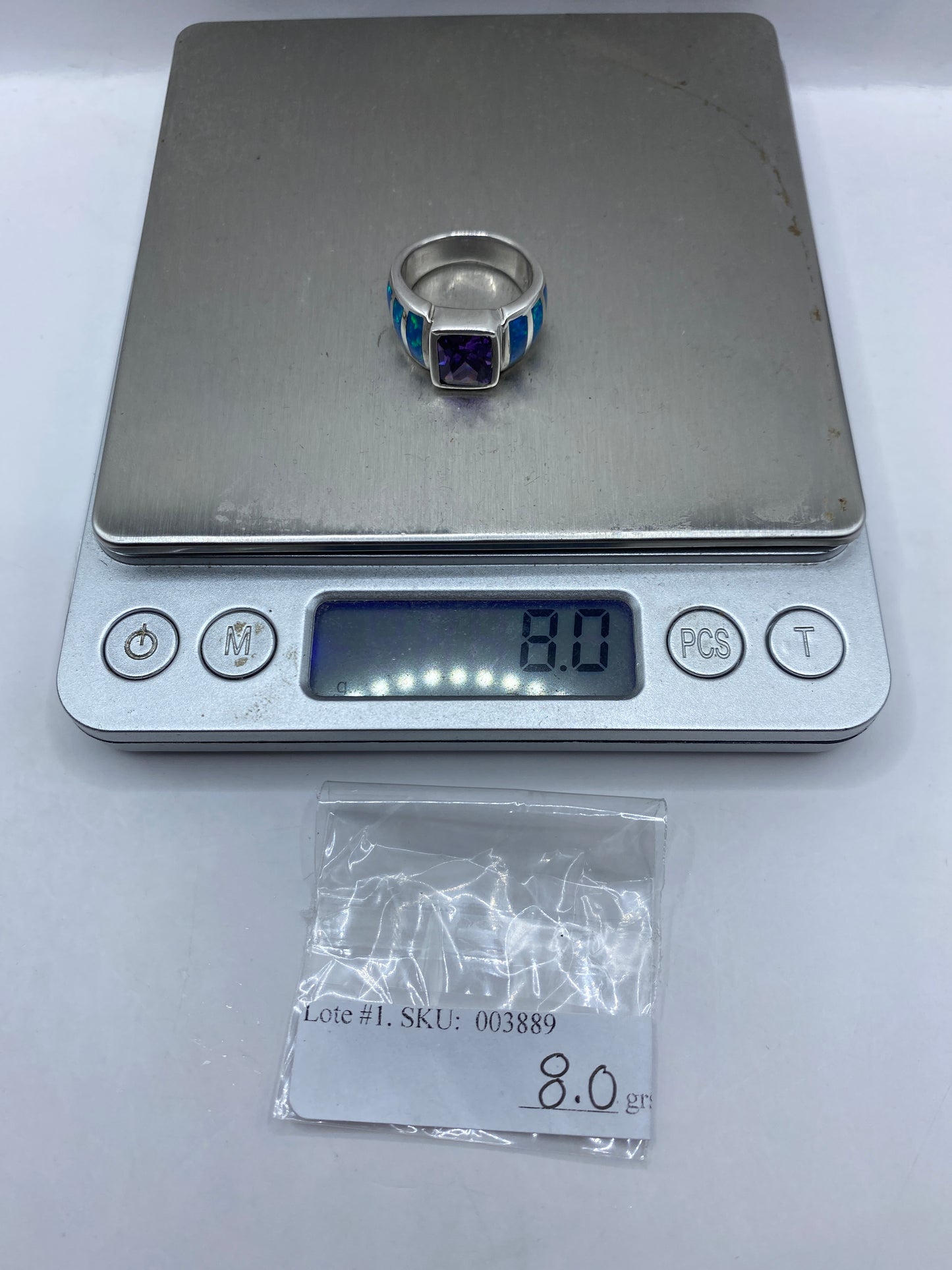 Anillo Ópalo de Fuego Azul en Plata .925 — Diseño Geométrico — foto 6