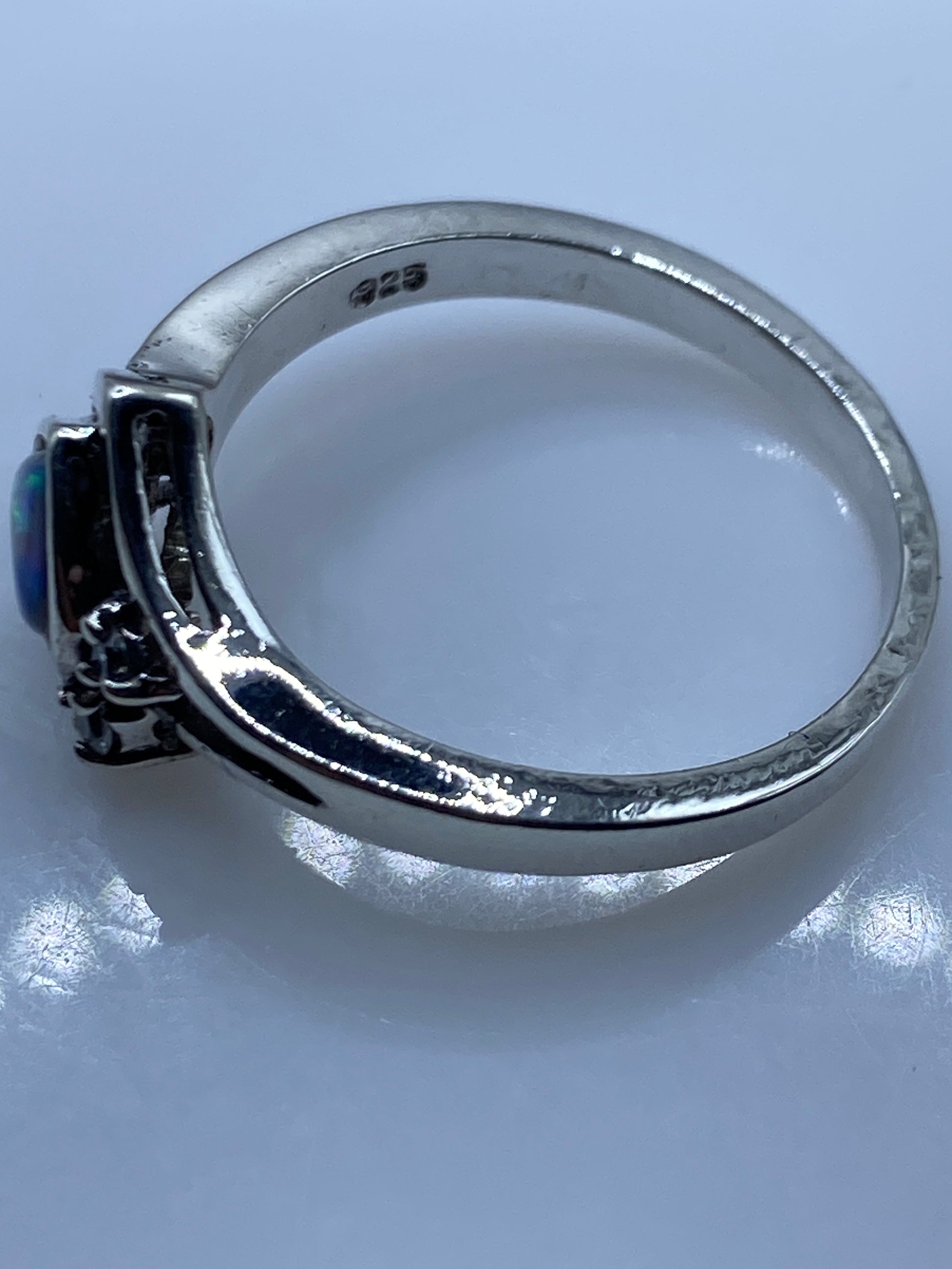 Anillo de Plata Ópalo de Fuego Azul — Diseño Corona — foto 5