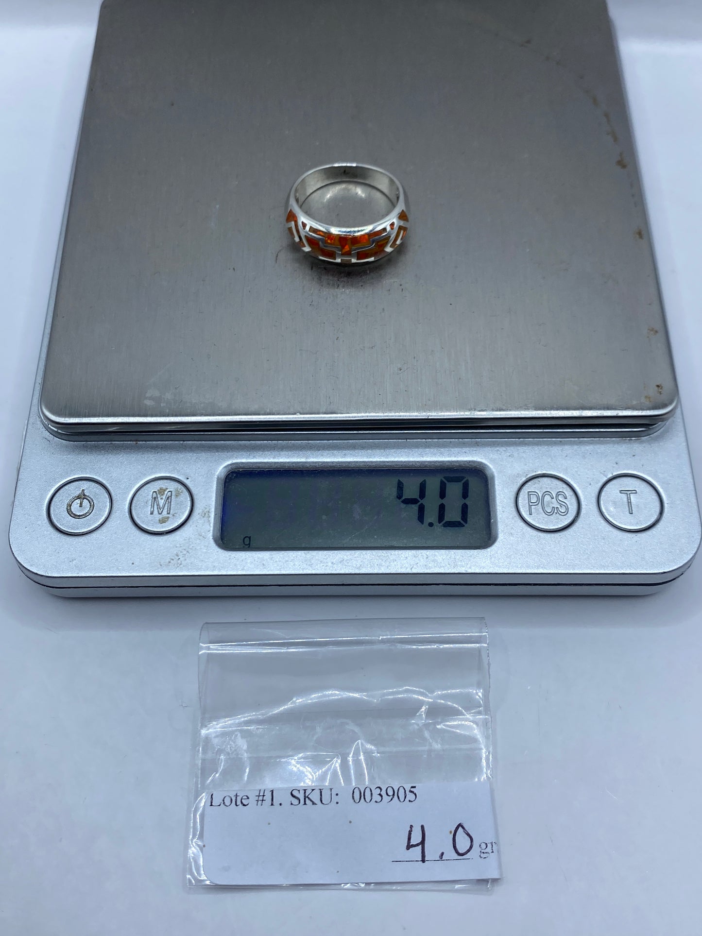 Anillo de Plata .950 Ópalo de Fuego Naranja — Unisex Único — foto 5
