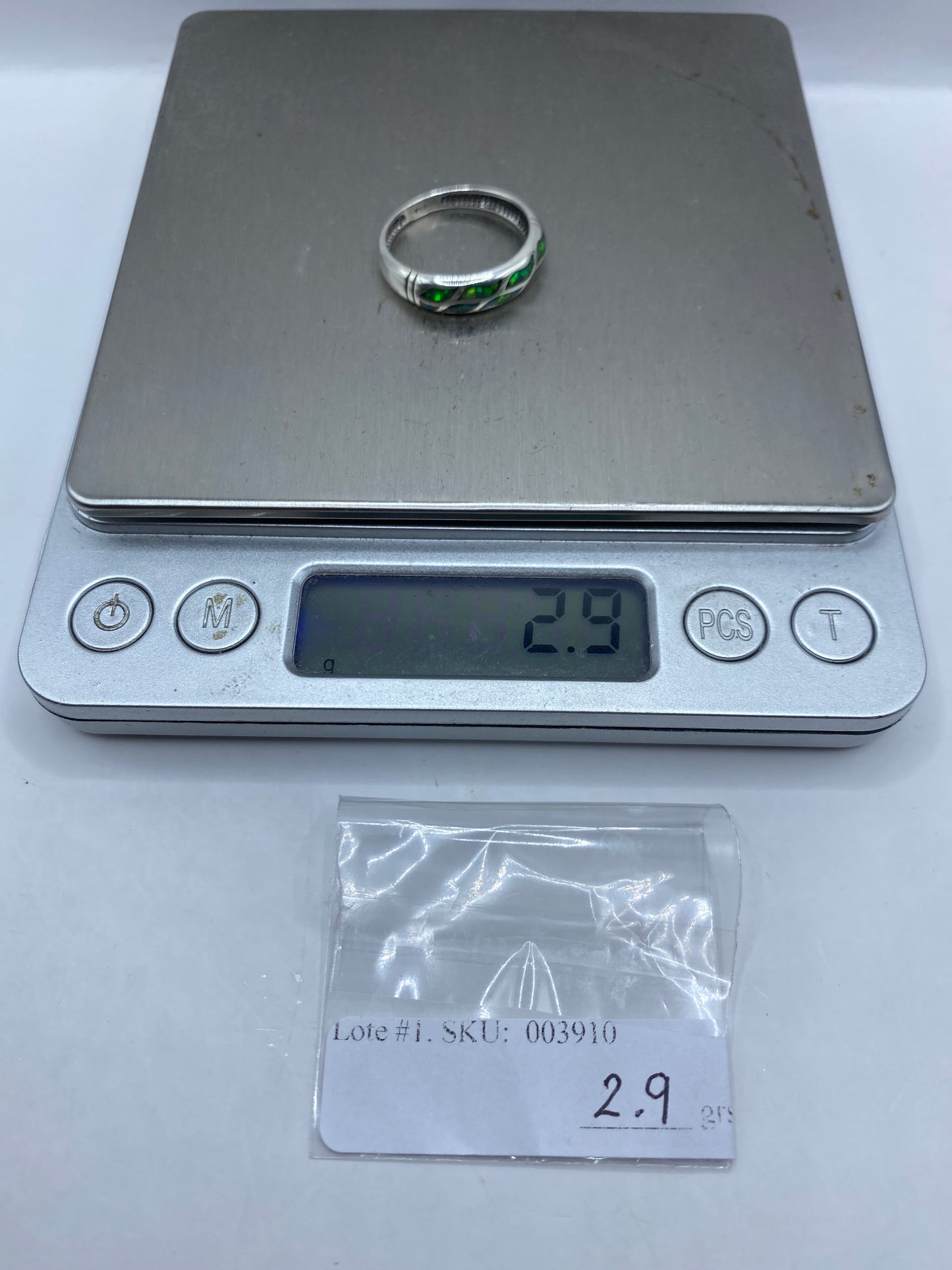 Anillo de Plata Ópalo de Fuego Verde — Diseño Contemporáneo — foto 6