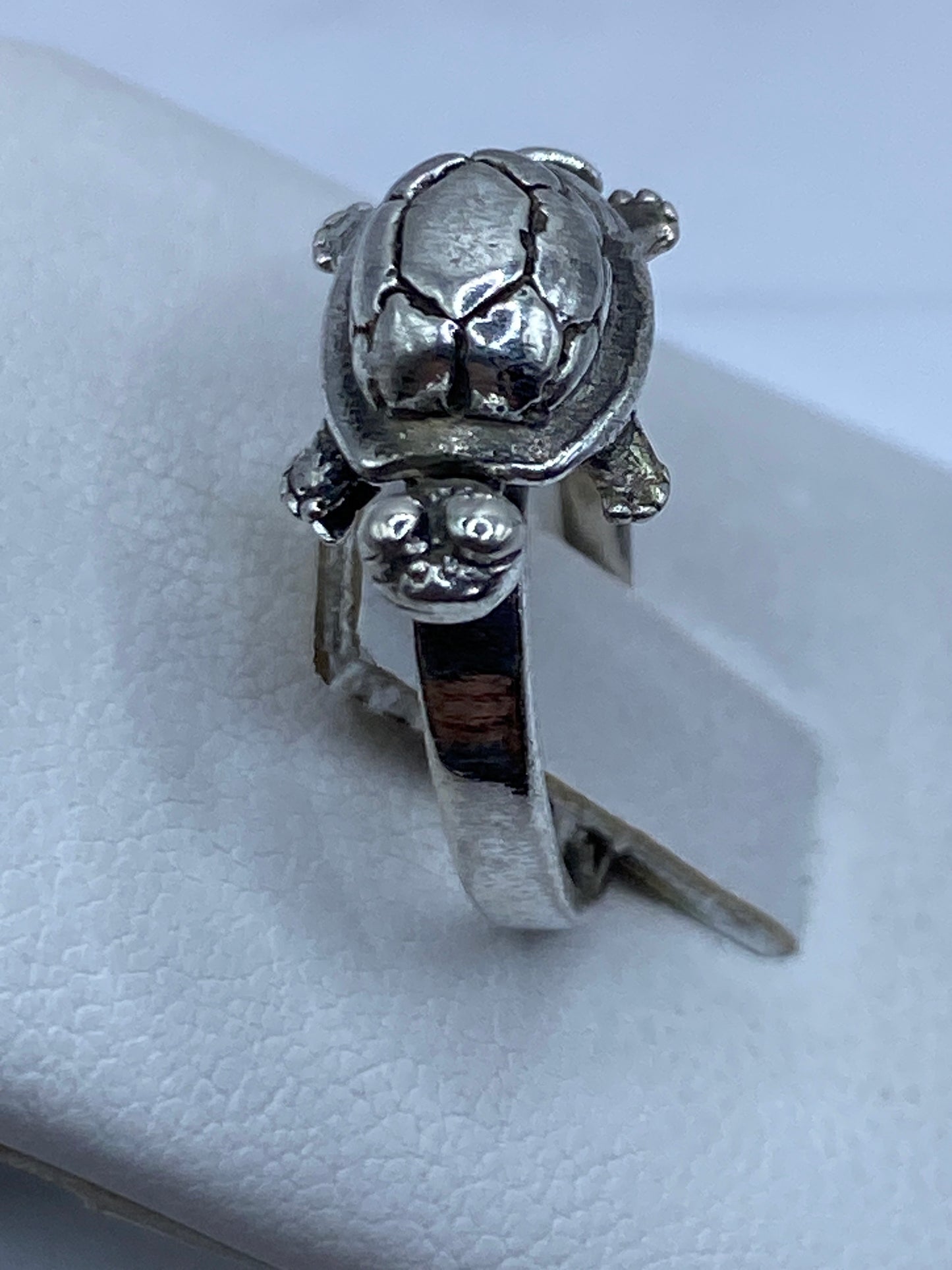 Anillo tortuga de plata .925 en mano de mujer, mostrando proporción y brillo