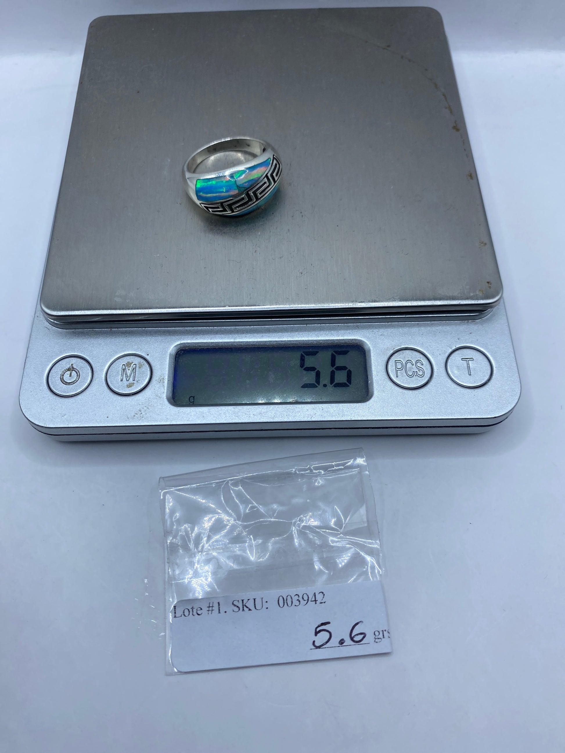 Anillo de Plata Ópalo de Fuego Azul Cielo — Diseño Étnico — foto 6