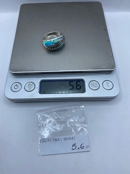 Anillo de Plata Ópalo de Fuego Azul Cielo — Diseño Étnico — foto 6