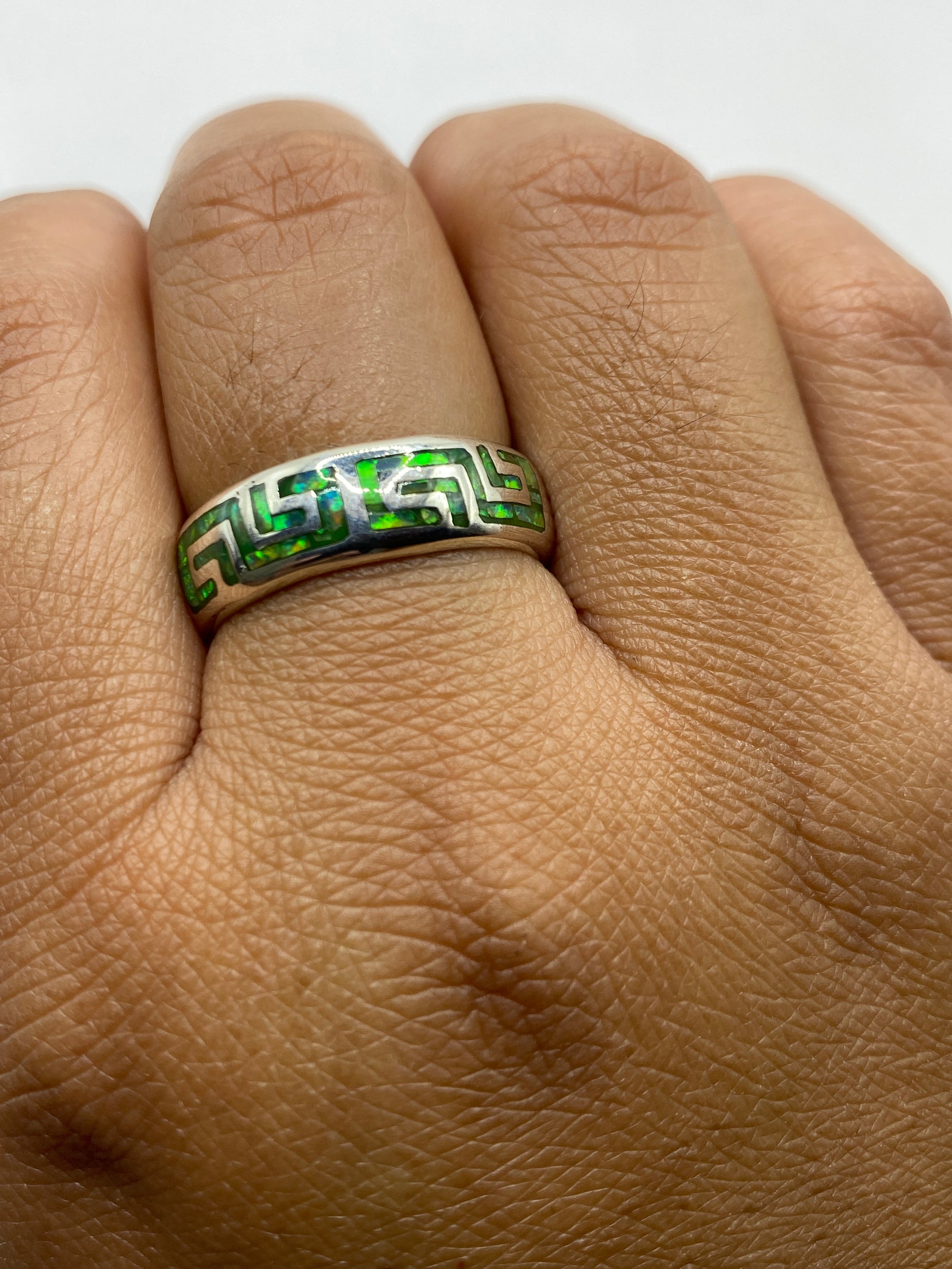 Anillo Plata .950 Ópalo de Fuego Verde Limón Étnico — foto 4