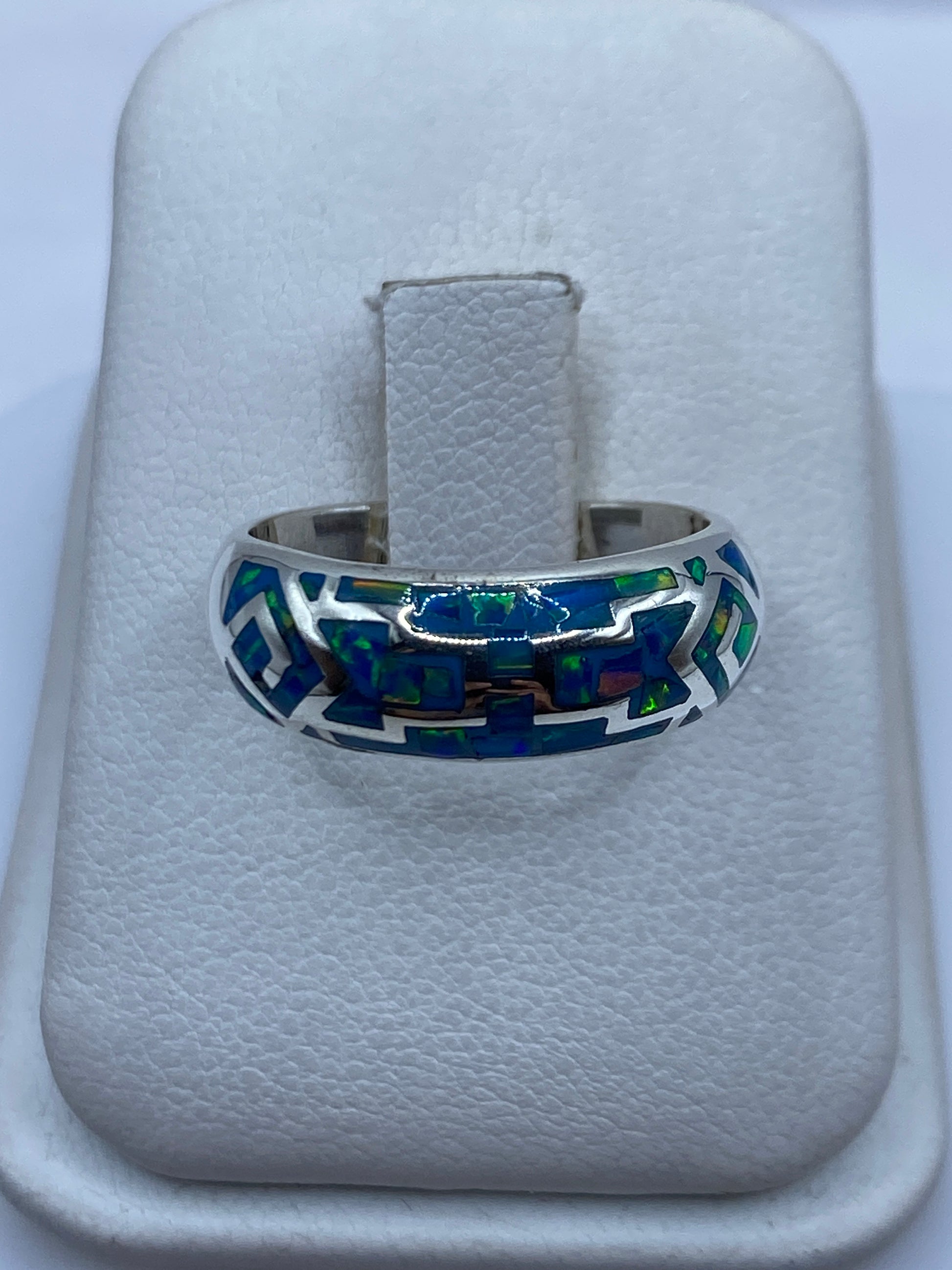 Anillo de Plata Ópalo de Fuego Azul — Diseño Étnico Unisex — foto 1