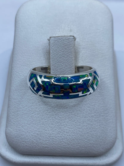 Anillo de Plata Ópalo de Fuego Azul — Diseño Étnico Unisex — foto 1