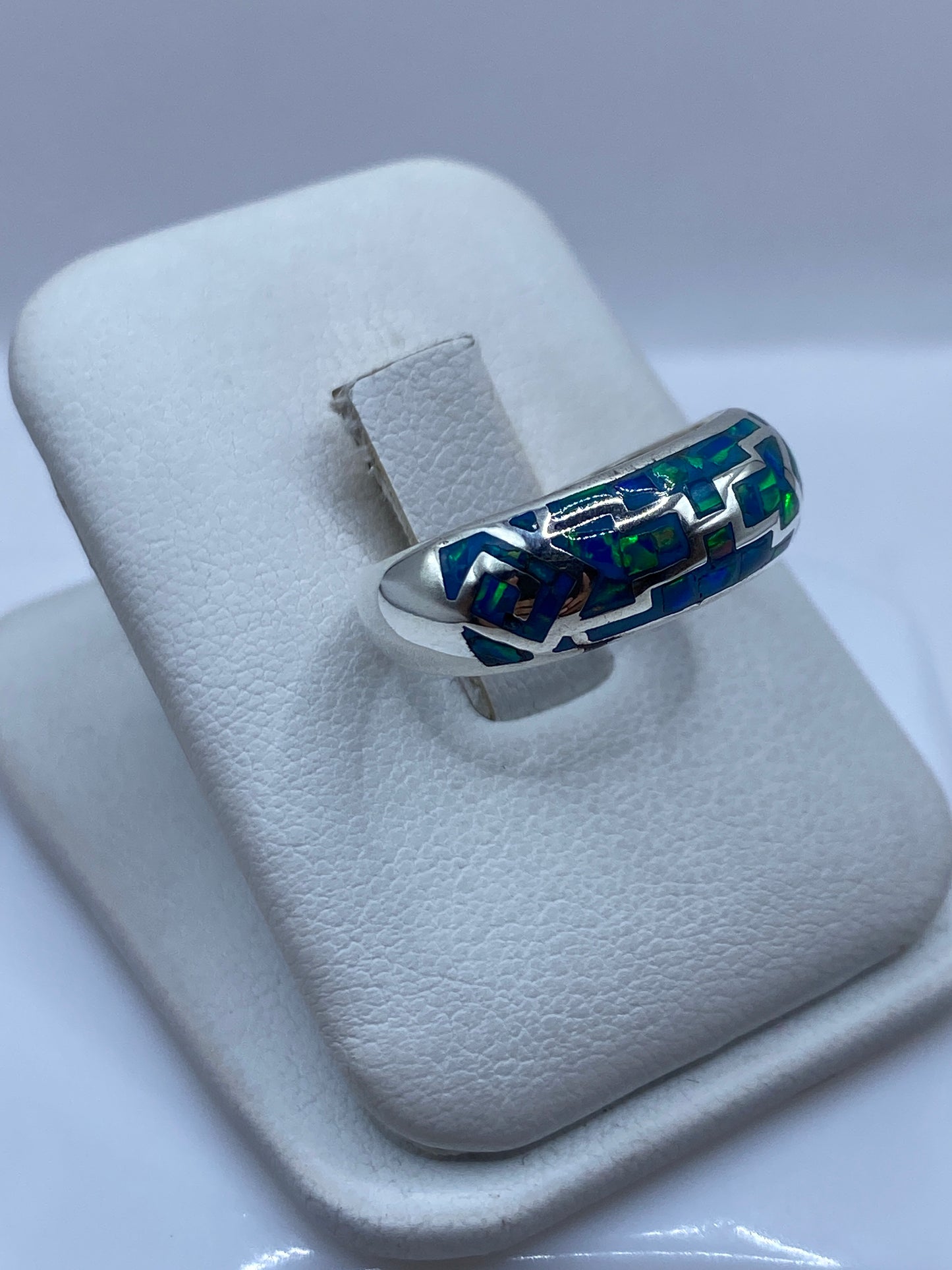 Anillo de Plata Ópalo de Fuego Azul — Diseño Étnico Unisex — foto 2
