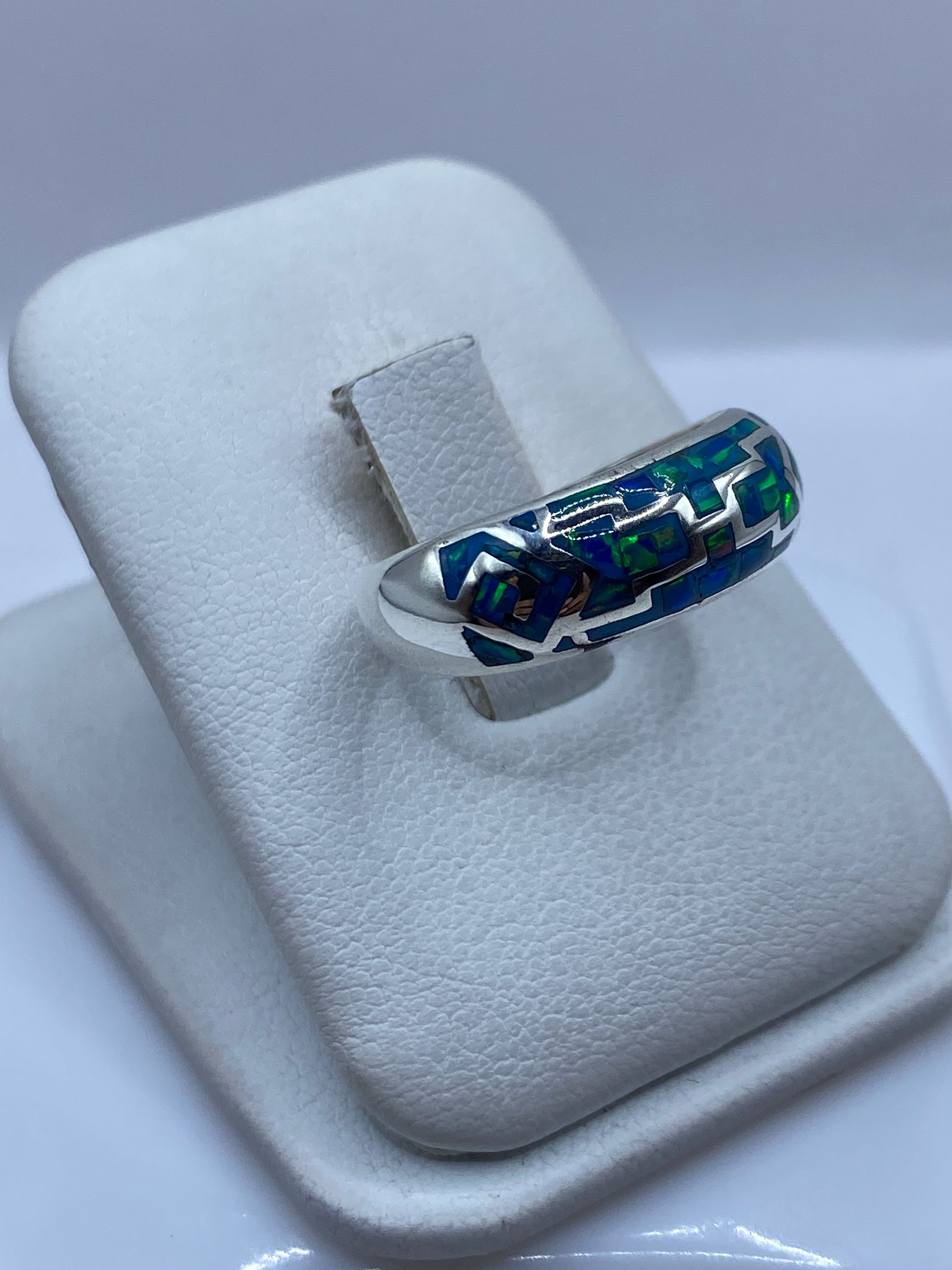 Anillo de Plata Ópalo de Fuego Azul — Diseño Étnico Unisex — foto 2