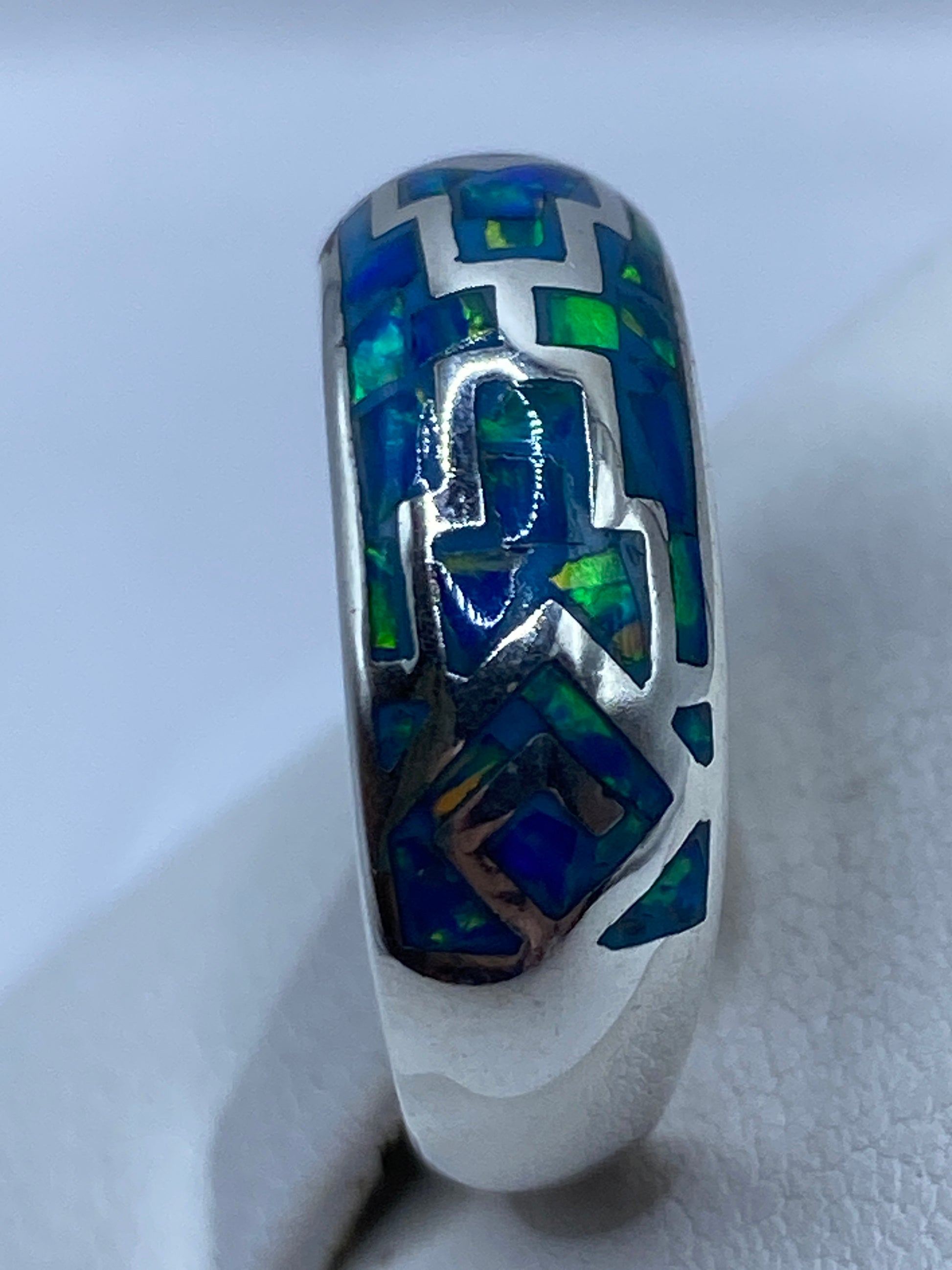 Anillo de Plata Ópalo de Fuego Azul — Diseño Étnico Unisex — foto 3