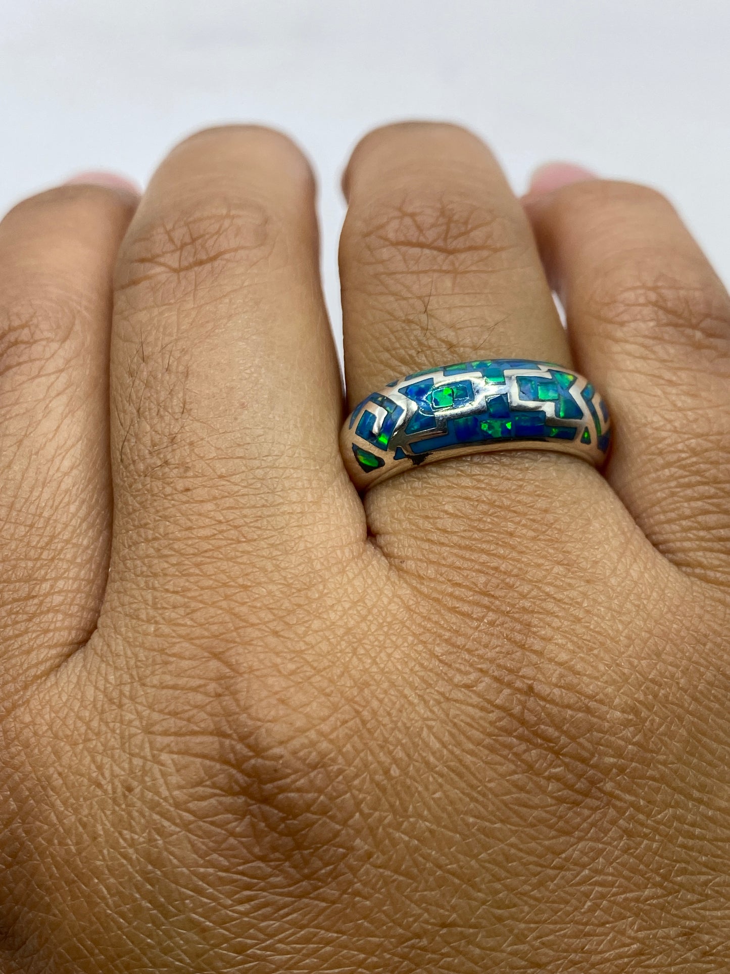 Anillo de Plata Ópalo de Fuego Azul — Diseño Étnico Unisex — foto 4