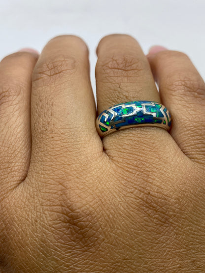 Anillo de Plata Ópalo de Fuego Azul — Diseño Étnico Unisex — foto 4
