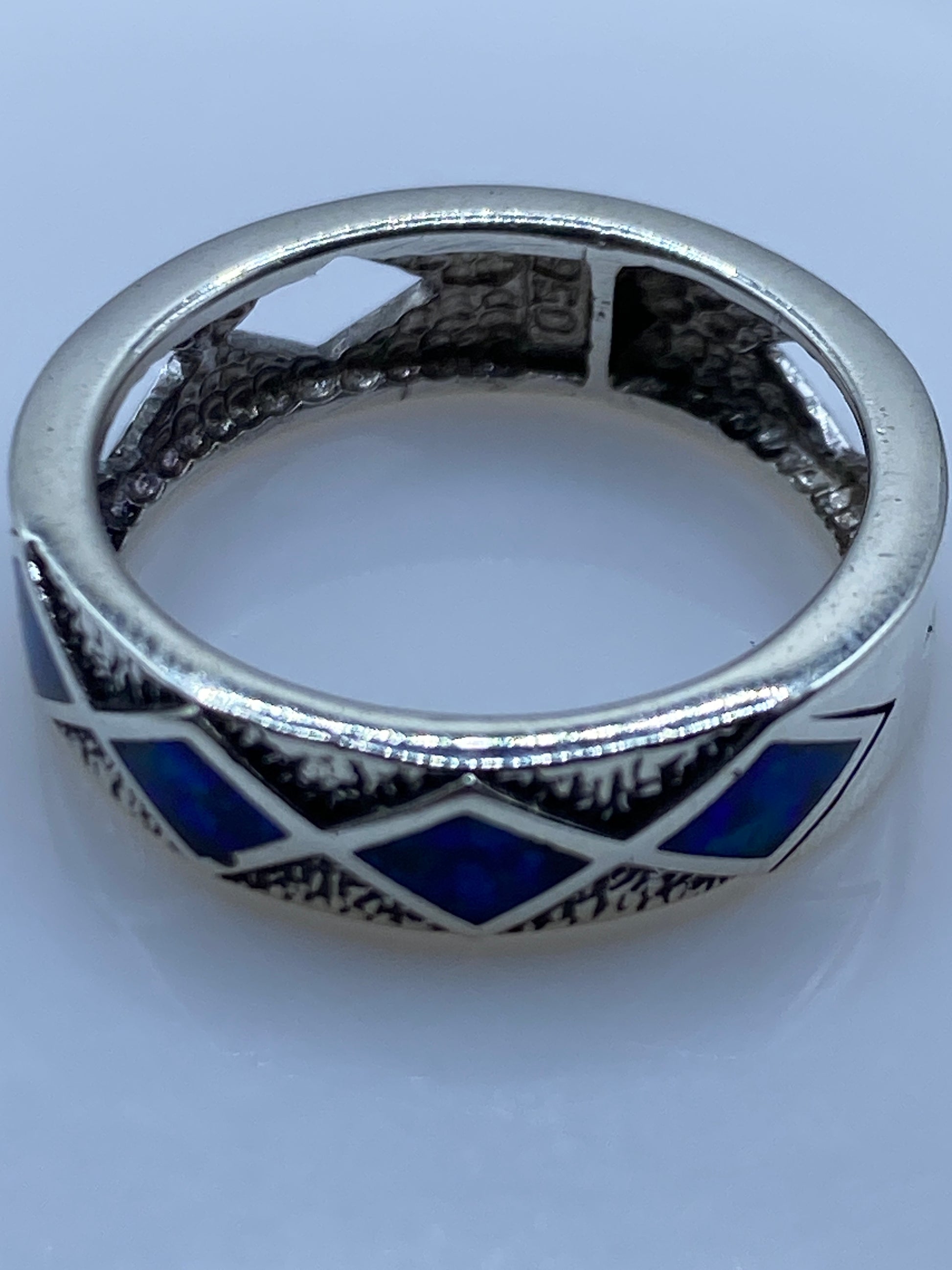 Anillo de Plata Ópalo de Fuego Azul Geométrico — Unisex — foto 5