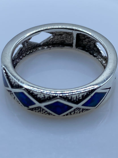 Anillo de Plata Ópalo de Fuego Azul Geométrico — Unisex — foto 5