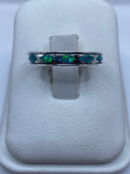 Anillo de Plata Ópalo de Fuego Azul — Diseño Moderno — foto 1