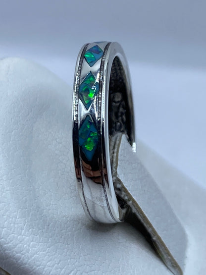 Anillo de Plata Ópalo de Fuego Azul — Diseño Moderno — foto 3