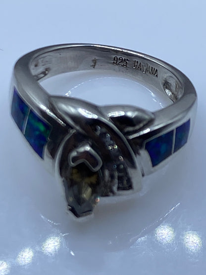 Anillo de Plata Ópalo de Fuego Azul — Diseño Escultórico — foto 5