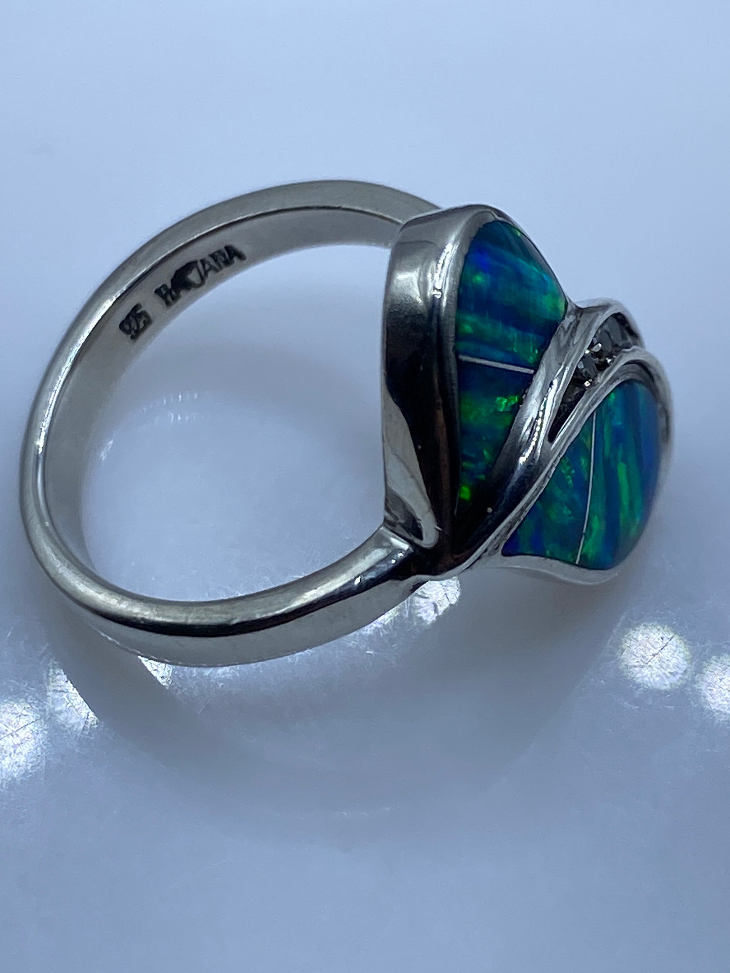 Anillo de Plata Ópalo de Fuego Azul Asimétrico — foto 5