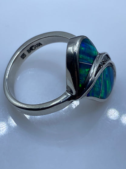 Anillo de Plata Ópalo de Fuego Azul Asimétrico — foto 5