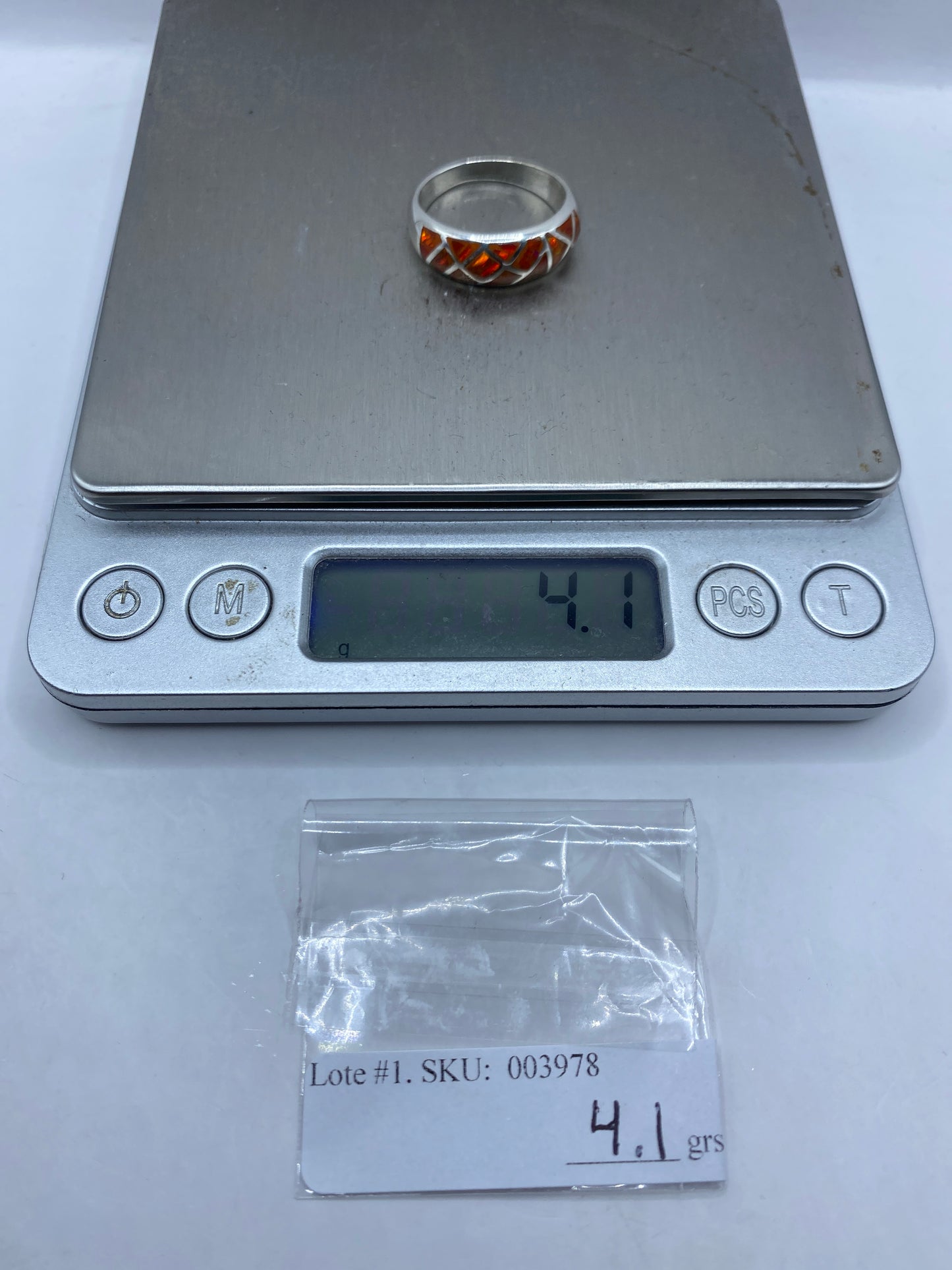 Anillo de Plata Ópalo de Fuego Naranja Geométrico — Unisex — foto 6