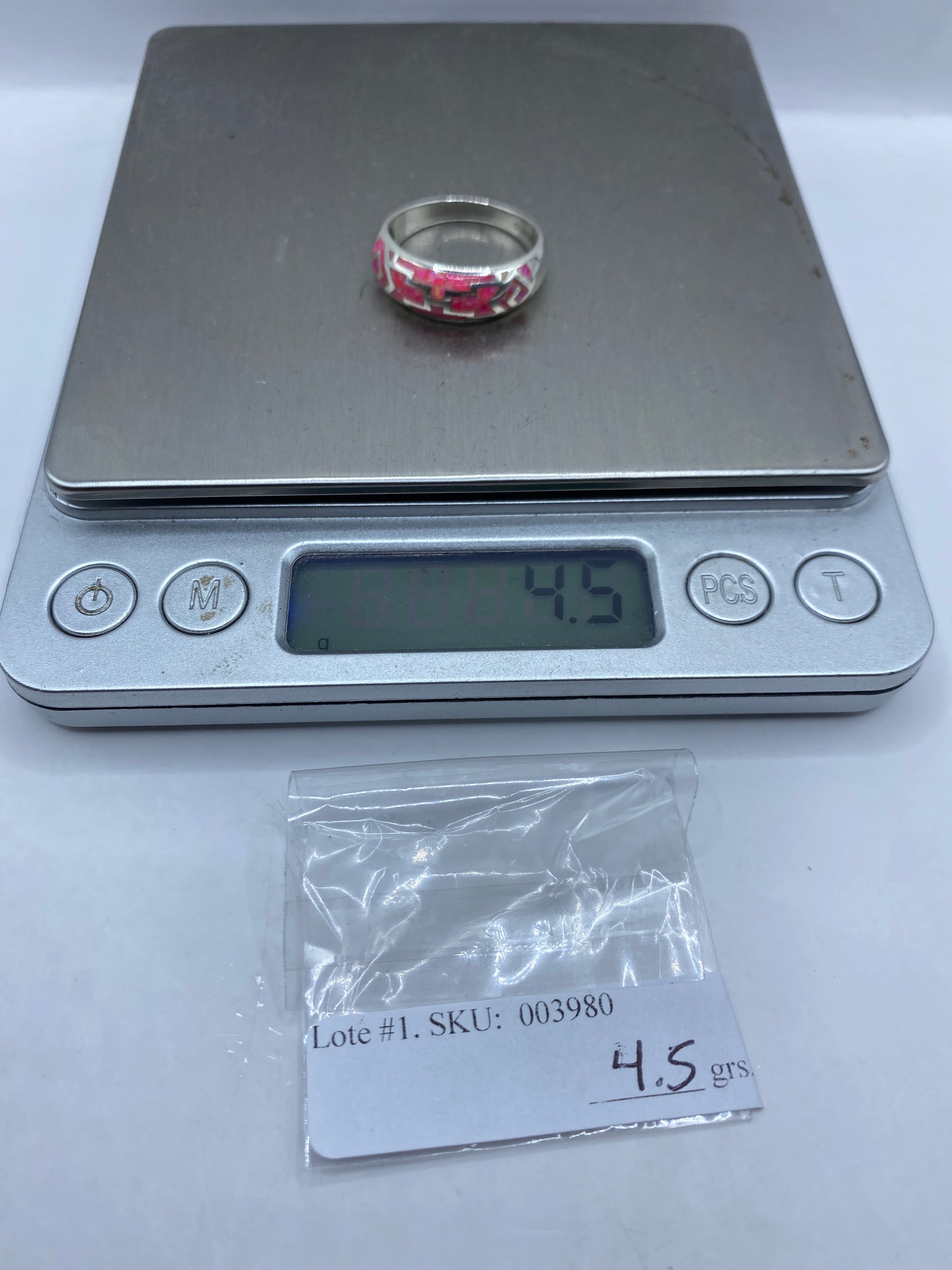 Anillo de Plata Ópalo de Fuego Rosa — Diseño Geométrico — foto 6