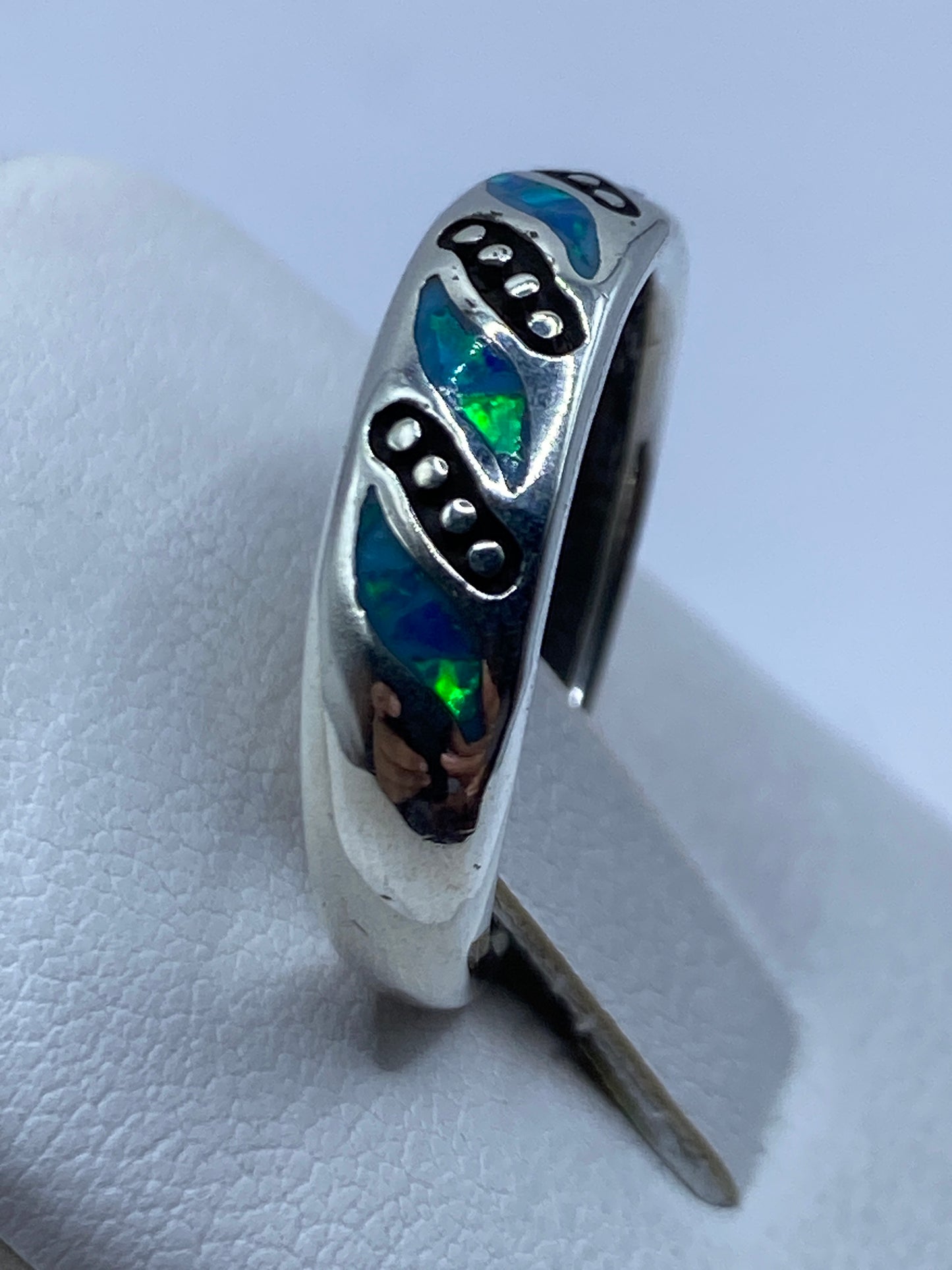 Anillo de Plata .950 Ópalo de Fuego Azul — Unisex — foto 3