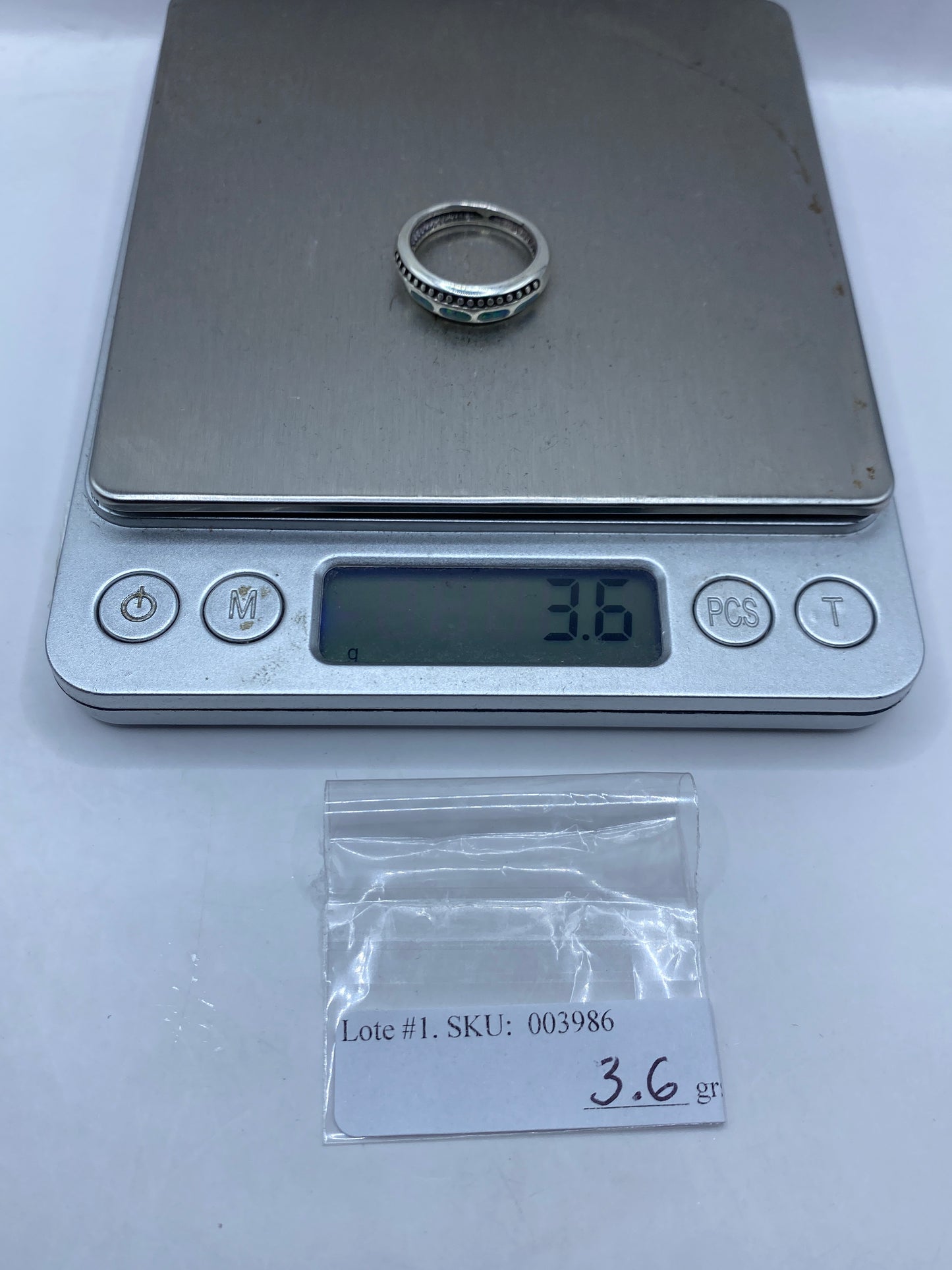 Anillo de Plata Ópalo de Fuego Azul Cielo — Banda Perlada — foto 6