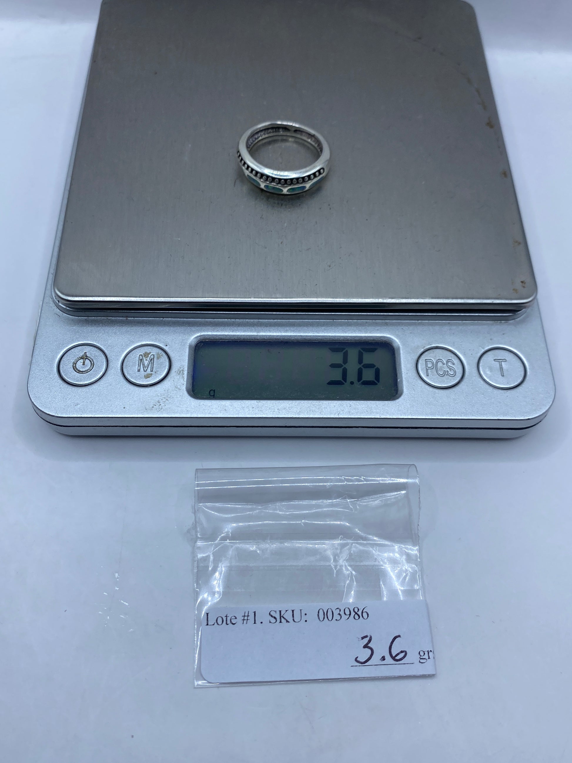 Anillo de Plata Ópalo de Fuego Azul Cielo — Banda Perlada — foto 6