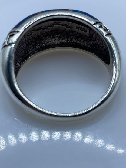 Anillo de Plata Ópalo de Fuego Azul — Diseño Étnico — foto 5