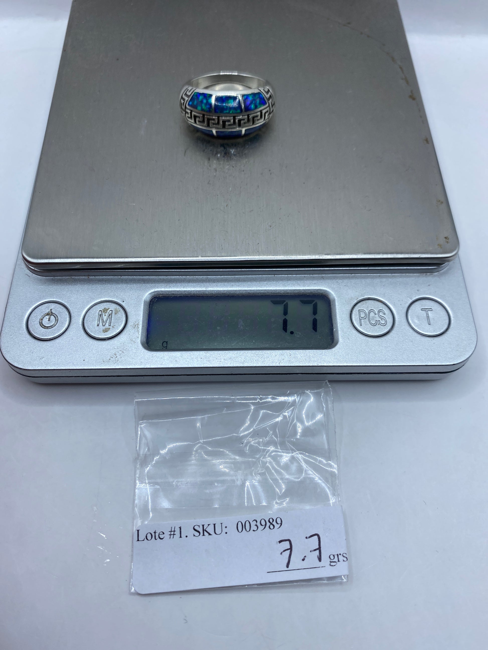 Anillo de Plata Ópalo de Fuego Azul — Diseño Étnico — foto 6