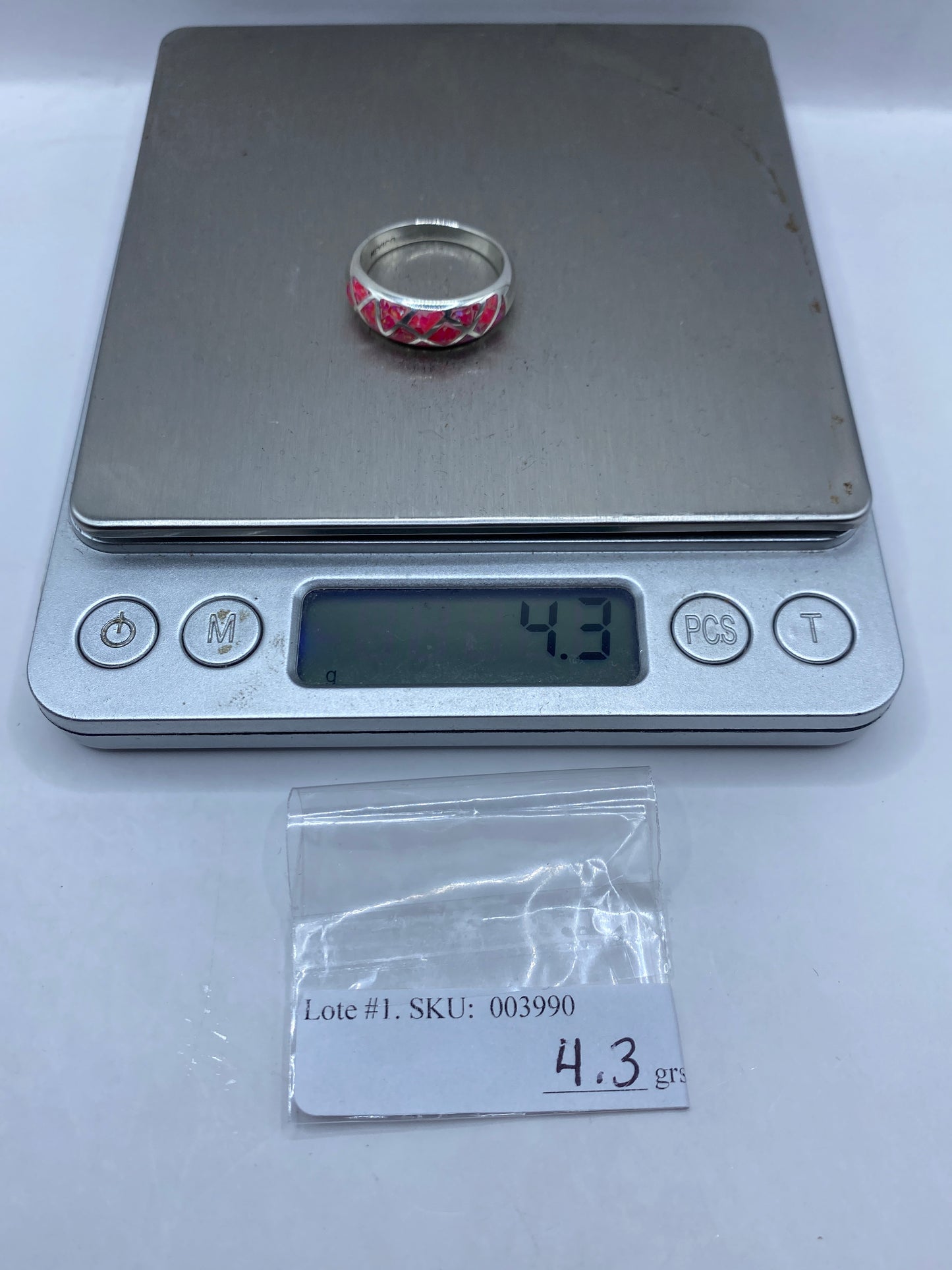 Anillo de Plata Ópalo de Fuego Rosa — Geométrico .950 — foto 6